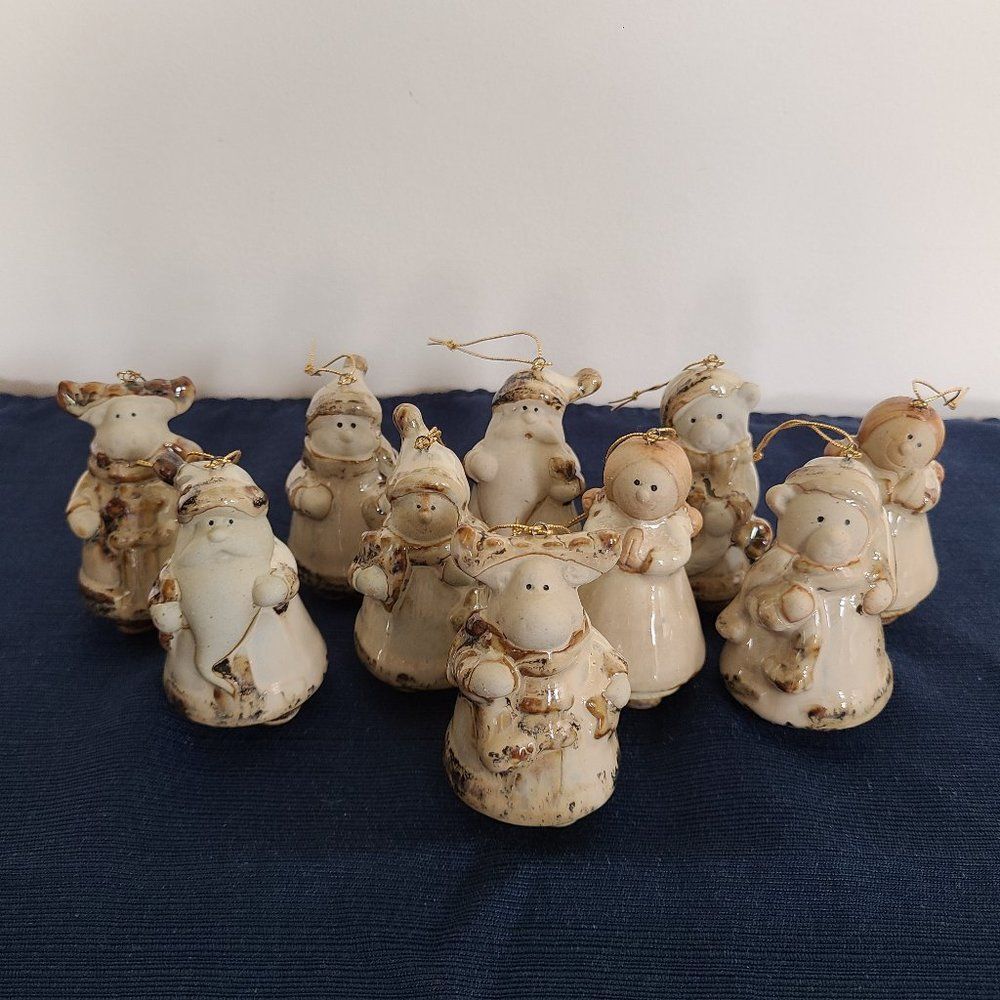 Pier 1 Ceramic Ornaments Set of 10 Pottery Art Santa Snowman Moose Bear Angel - Picture 2 of 13